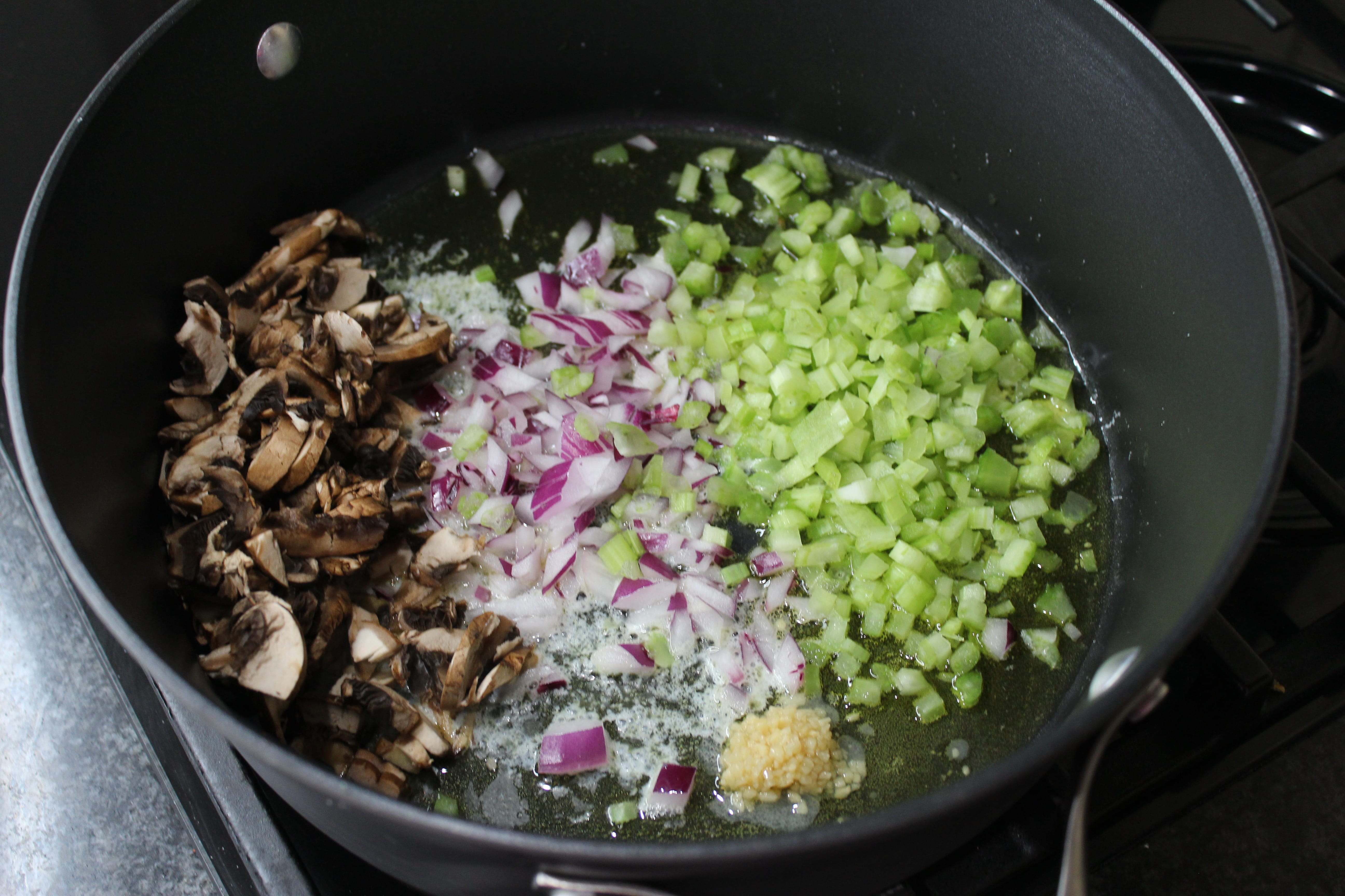Chopped veggies in dutch oven