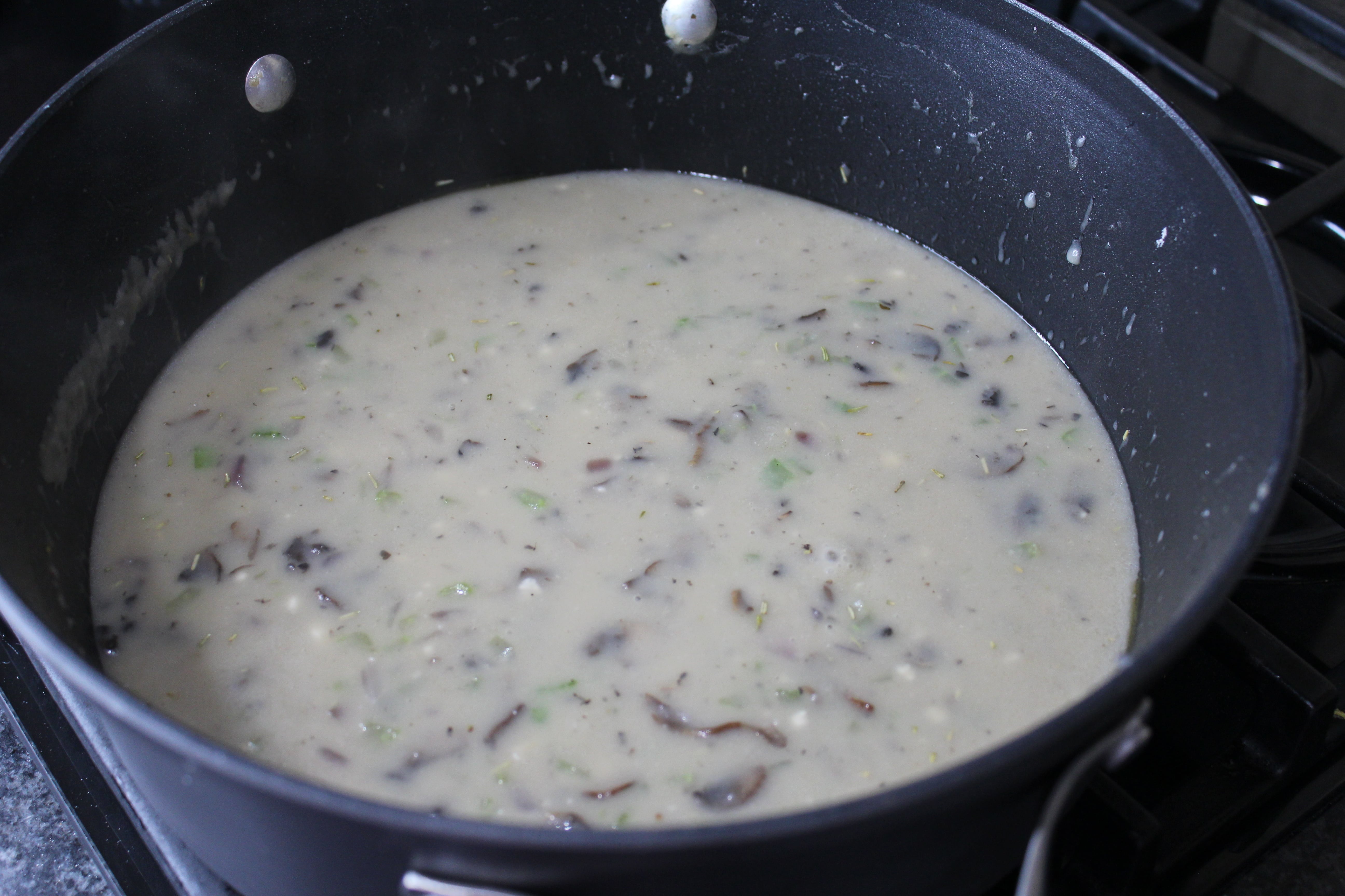 Pot pie mixture with stock and milk