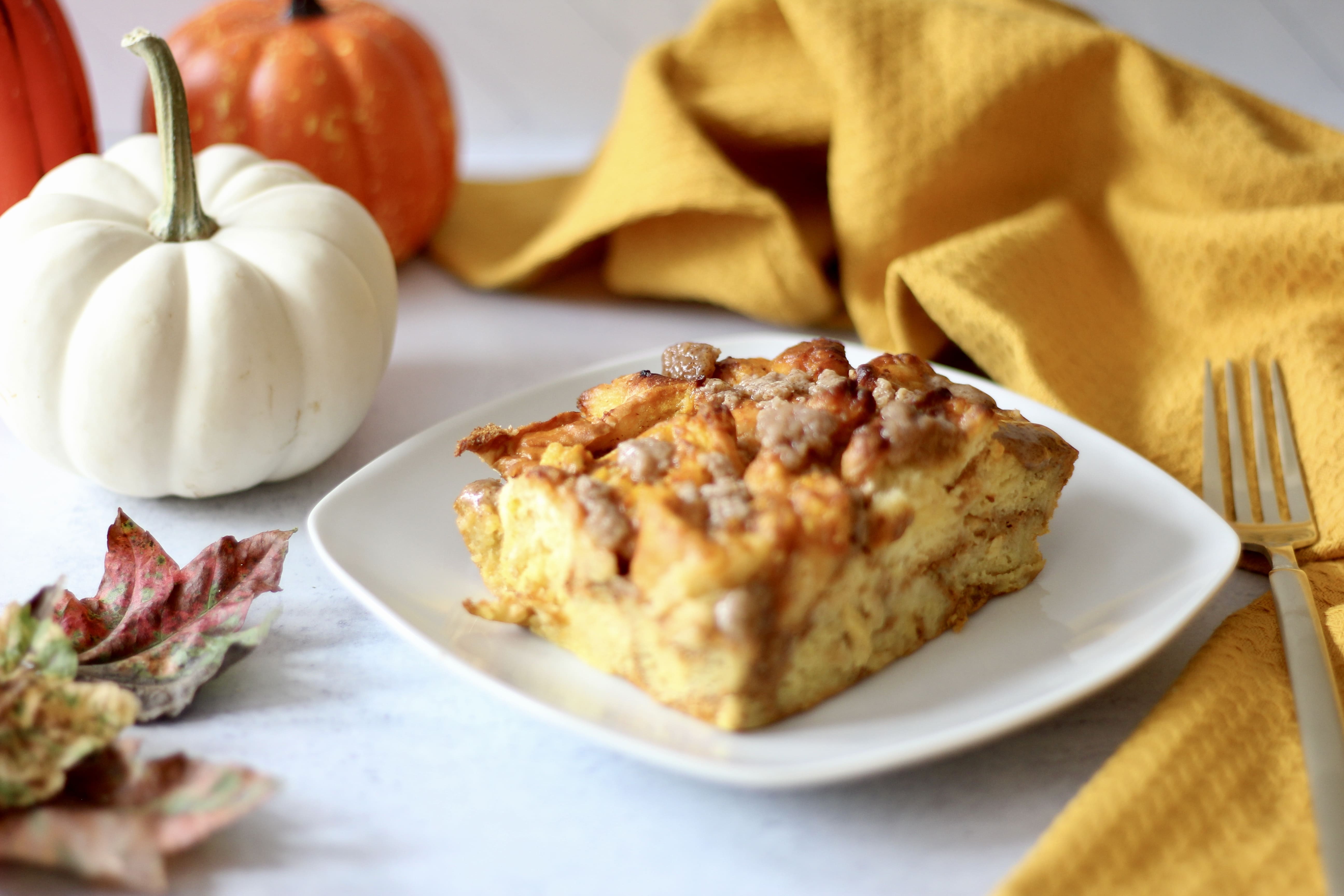 pumpkin french toast casserole sliced