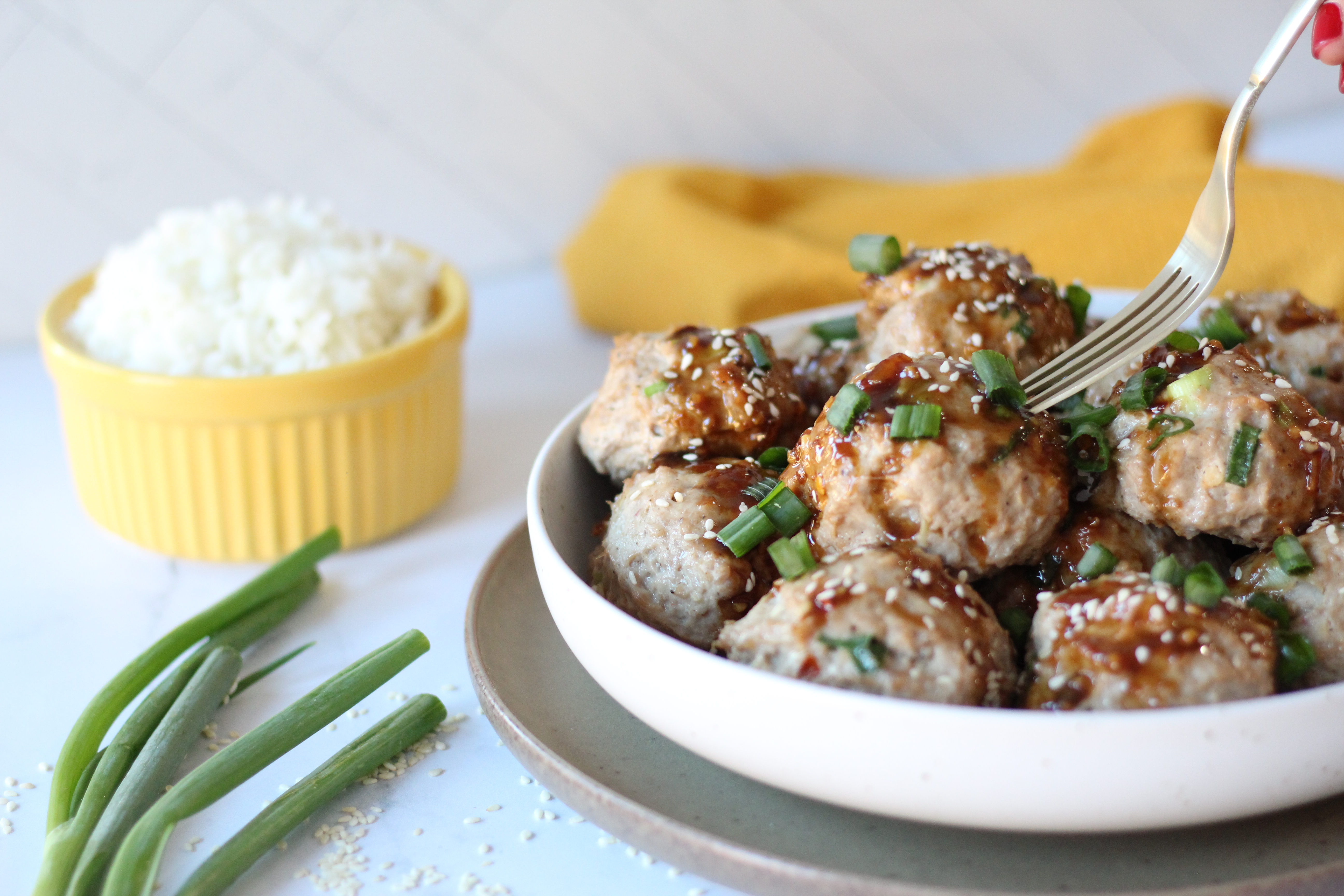 Asian turkey meatballs fork