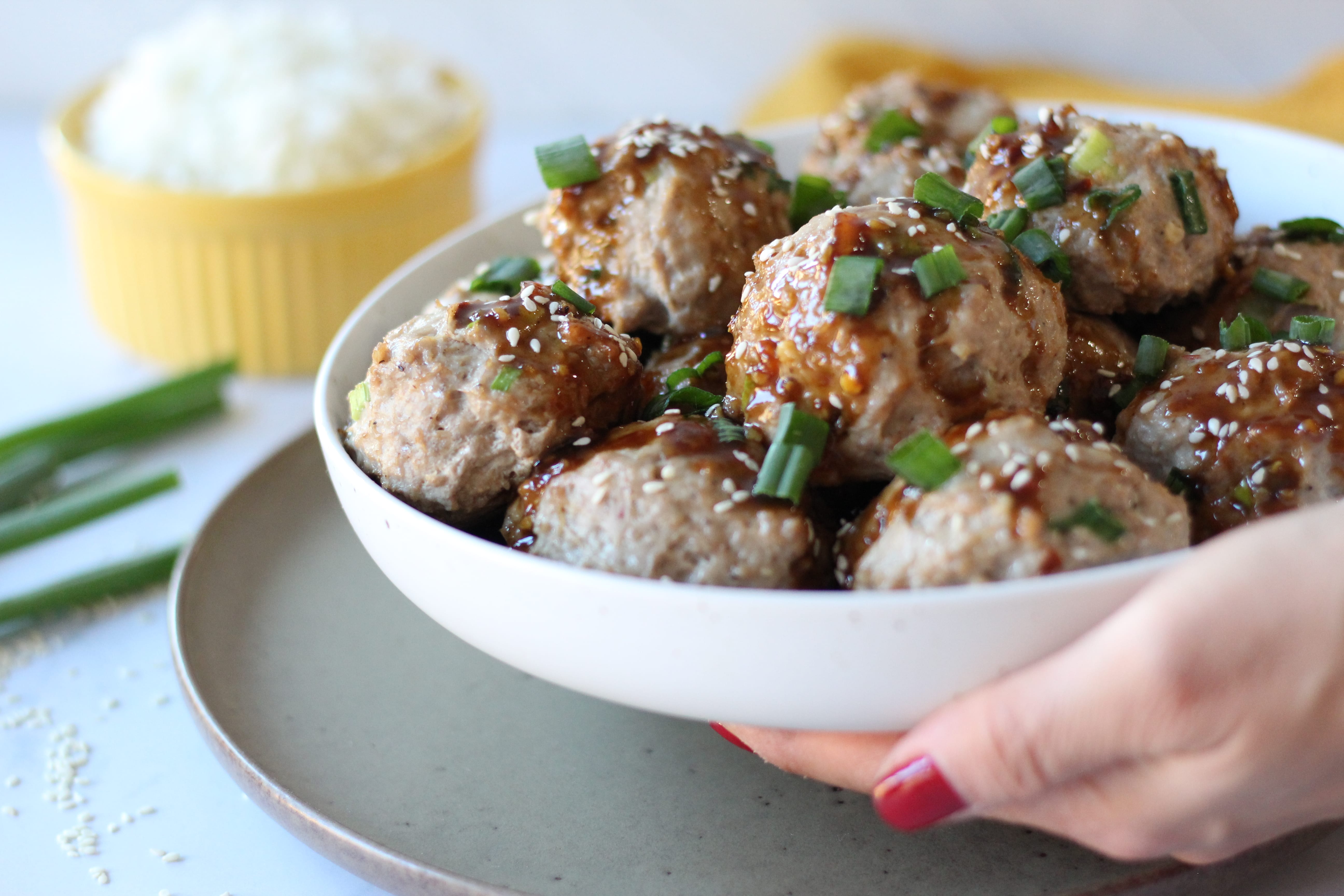 Healthy Asian Turkey meatballs plated