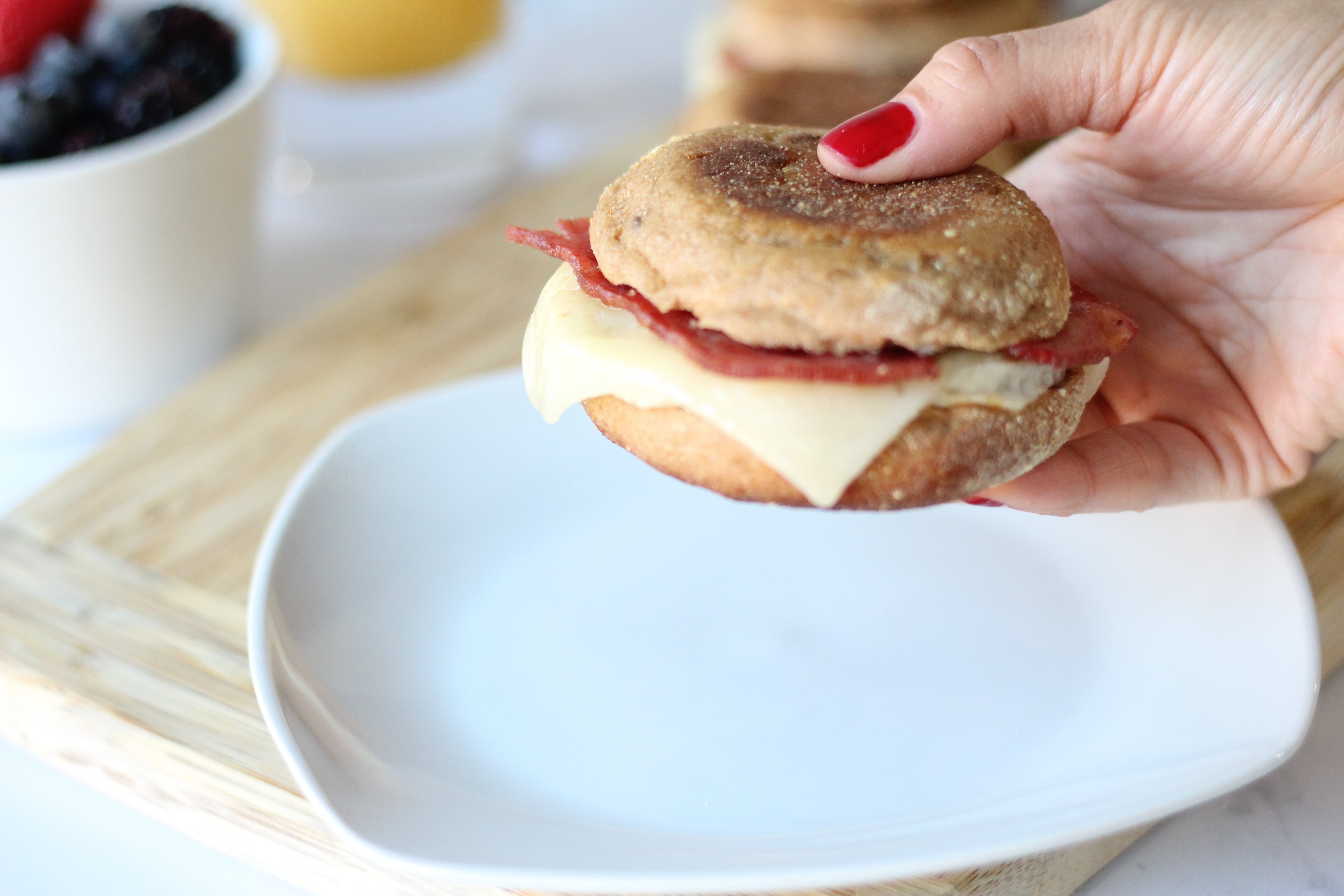 Starbucks turkey bacon sandwich held