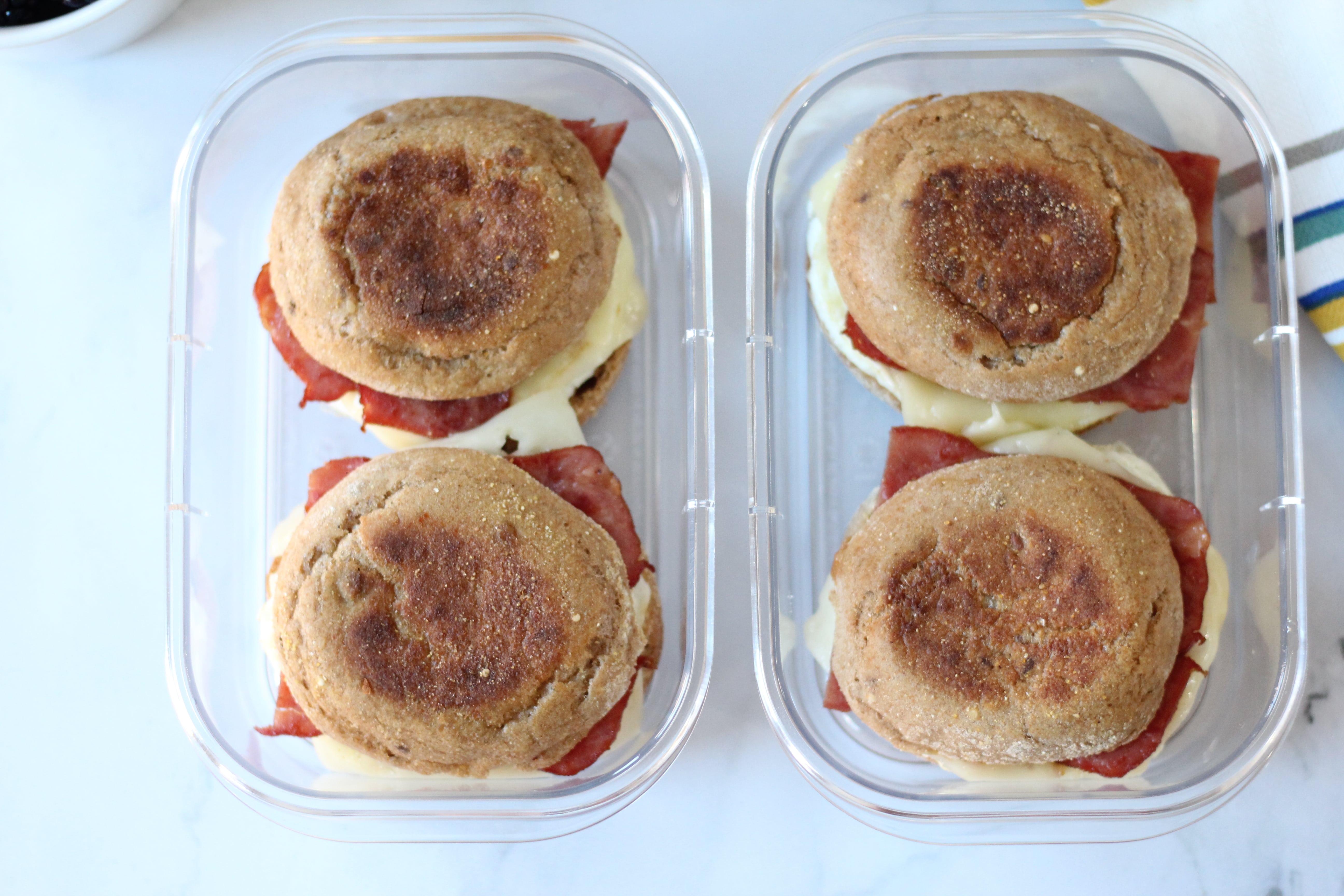 Breakfast sandwich stored