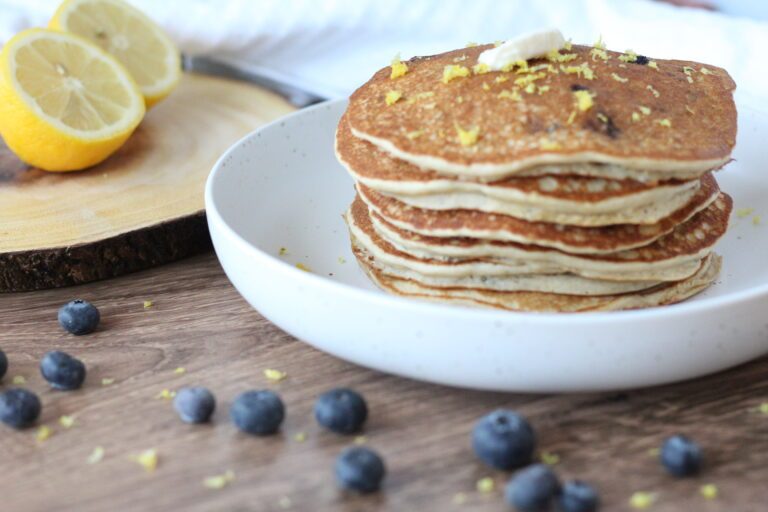 Blueberry lemon protein pancakes