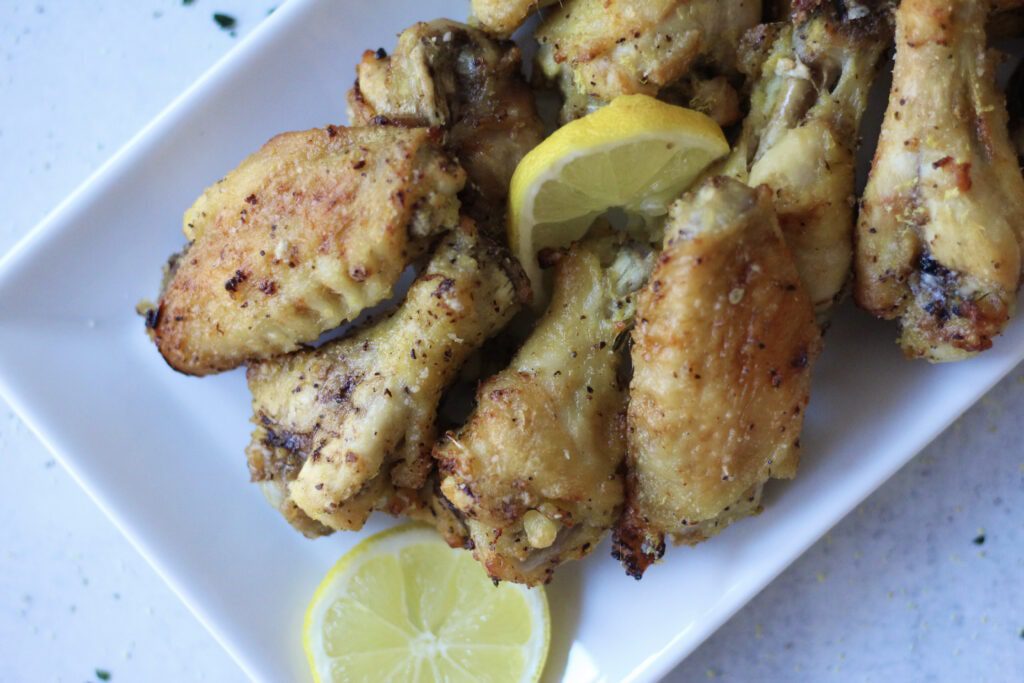 Lemon pepper parmesan wings up close