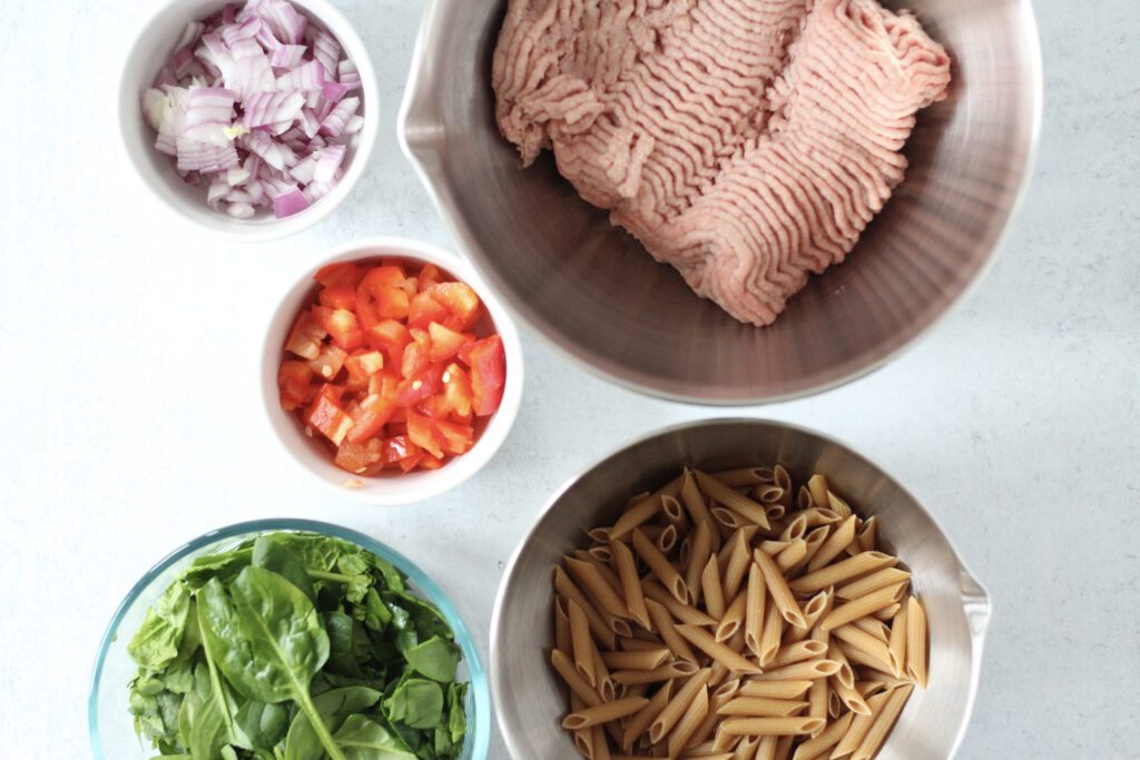 Ingredients for ground turkey pasta