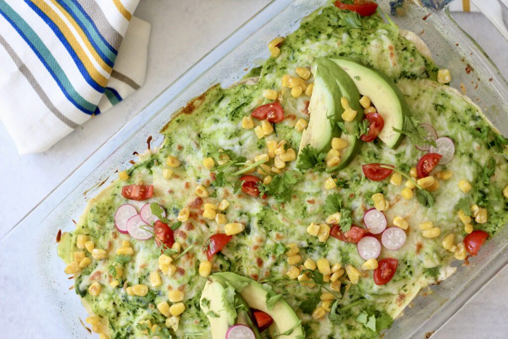 Chicken Enchilada Casserole with Creamy Poblano Sauce