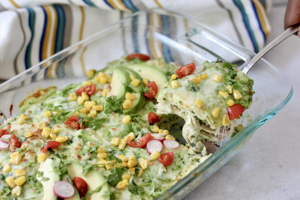 Slice of creamy poblano casserole