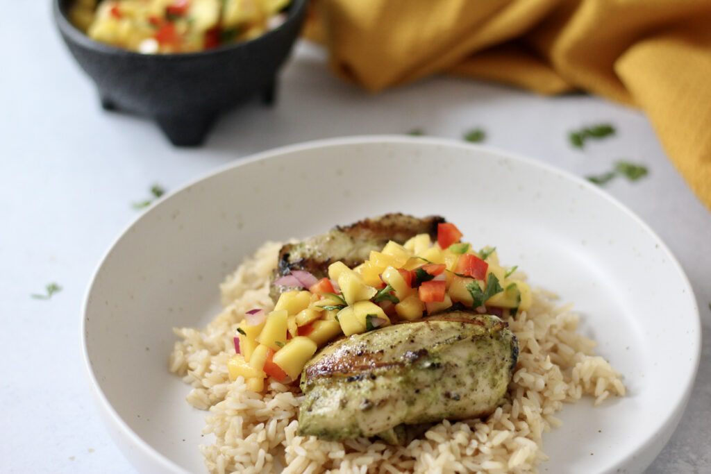 Cilantro lime chicken with mango salsa