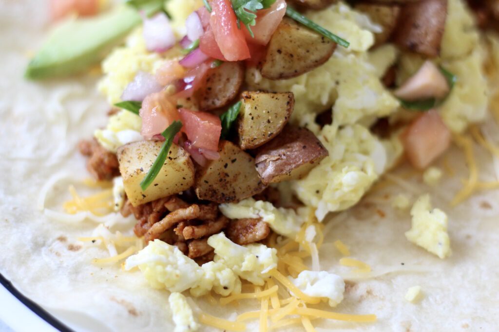 Chorizo Breakfast burrito up close
