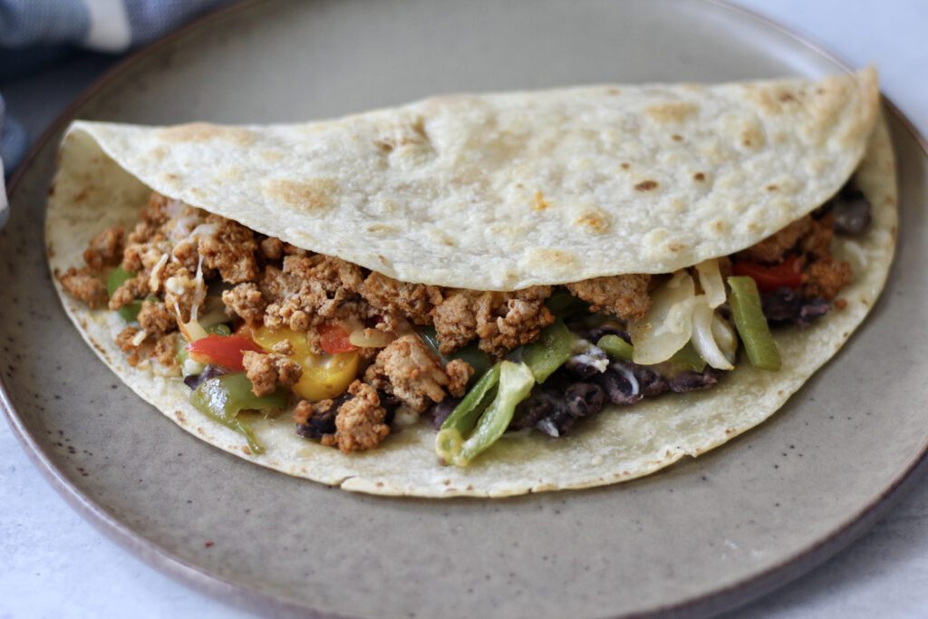 Quesadilla made with leftover taco meat