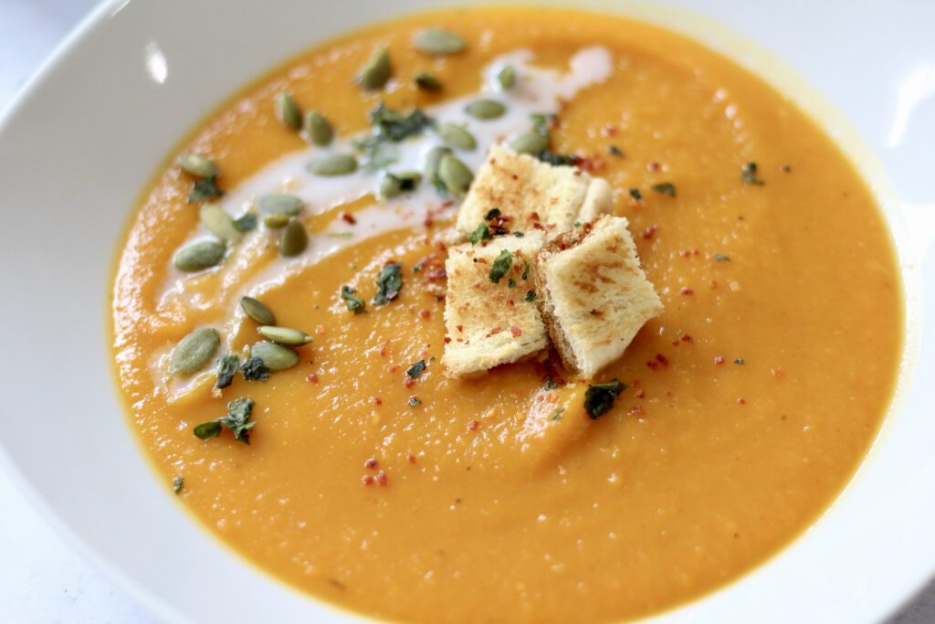Roasted red pepper soup up close