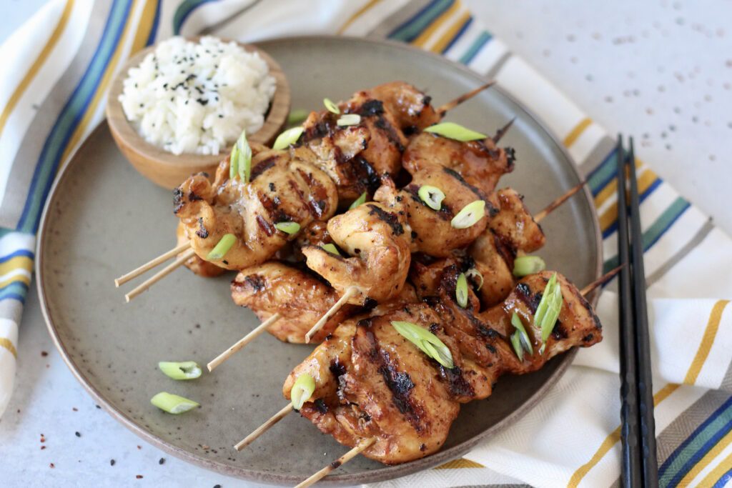 Chicken skewers with rice