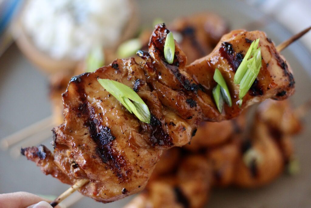 Individual teriyaki chicken skewer