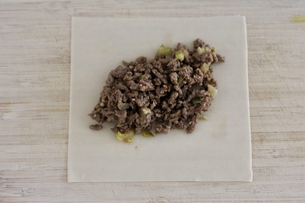 Wrapping Egg rolls step 1