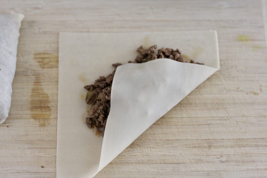 Wrapping Egg rolls step 2