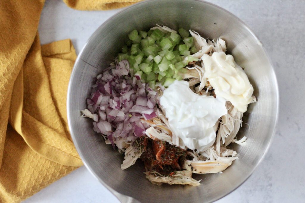 Shredded chicken with ingredients