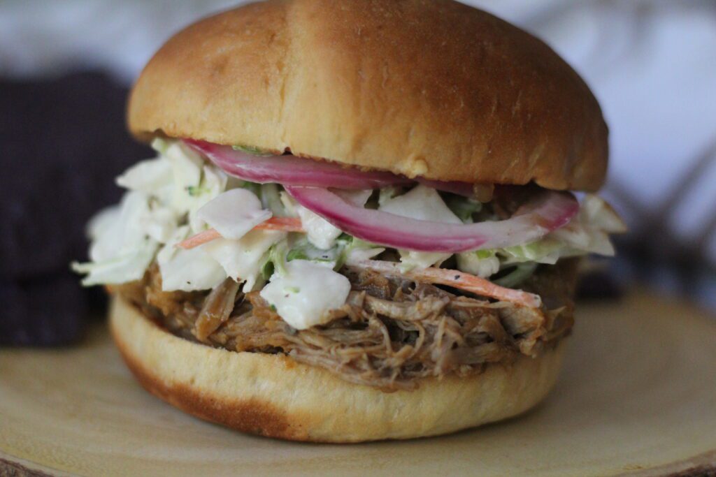 High Protein BBQ Pulled Pork Sandwich