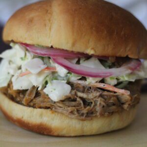High Protein BBQ Pulled Pork Sandwich