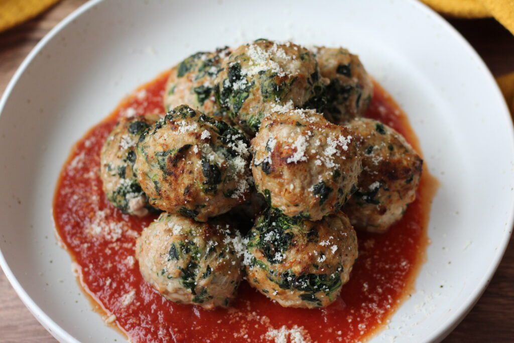 Ground Turkey Meatballs with Spinach