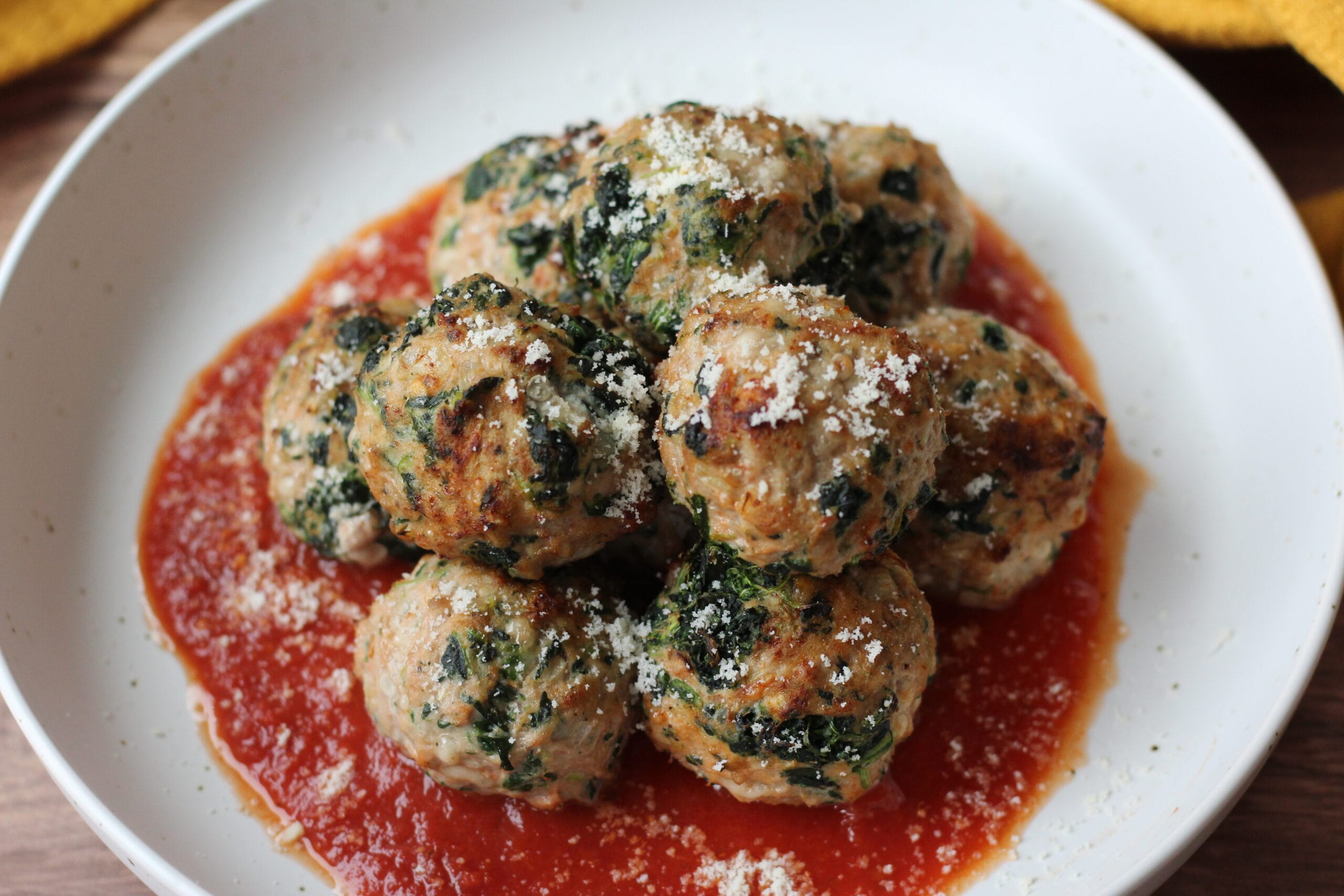 Ground Turkey Meatballs with Spinach