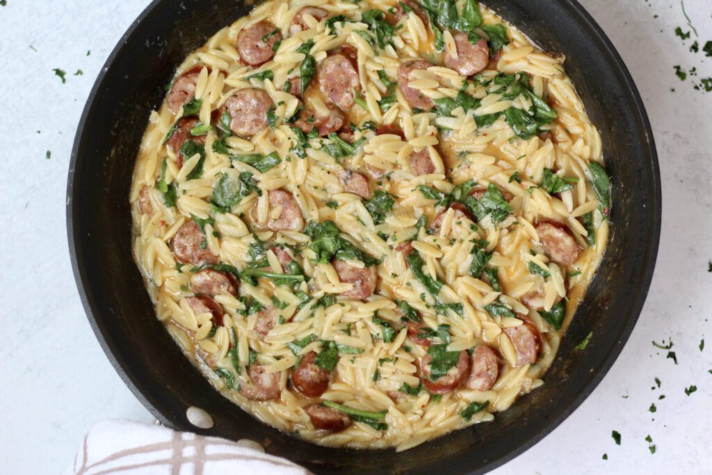 Cajun Chicken Sausage and Spinach Orzo