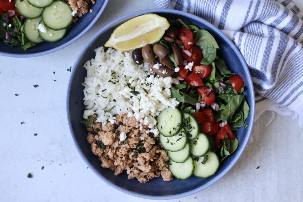 Greek turkey bowls up close