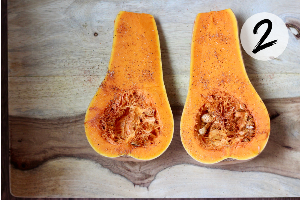 Place seasoning on top of Butternut Squash