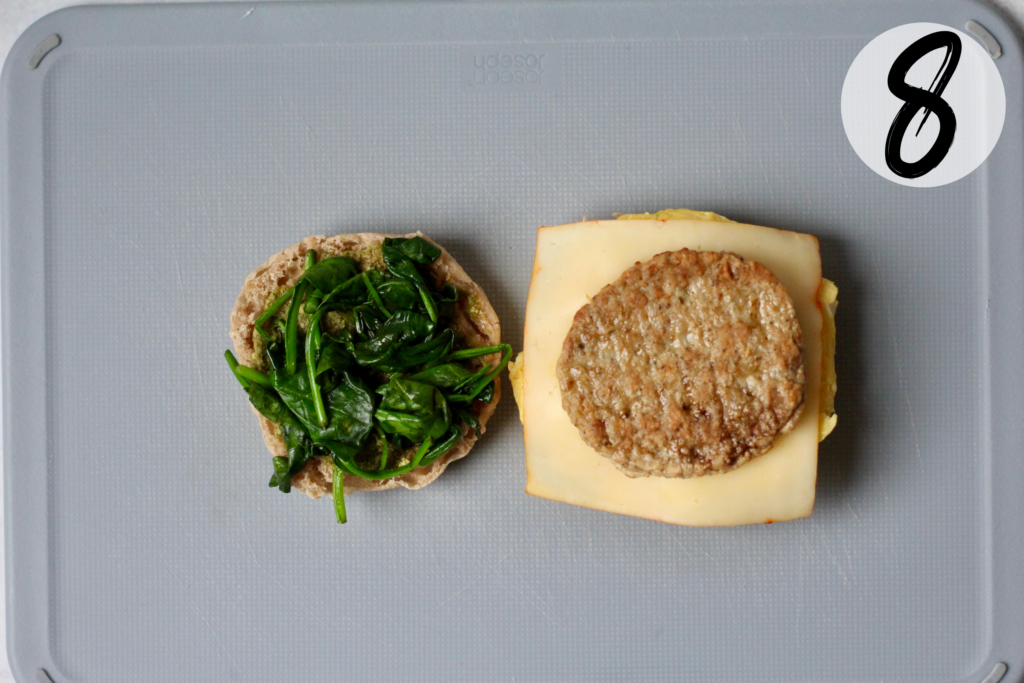 Add sautéed spinach and turkey sausage