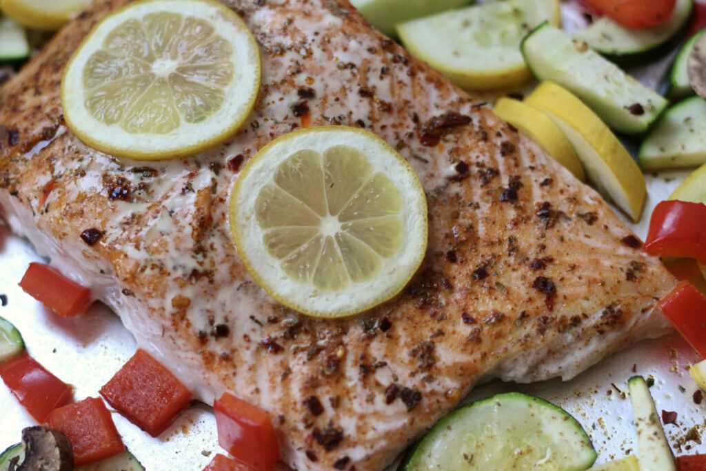 Sheet Pan Salmon and Veggies Up Close