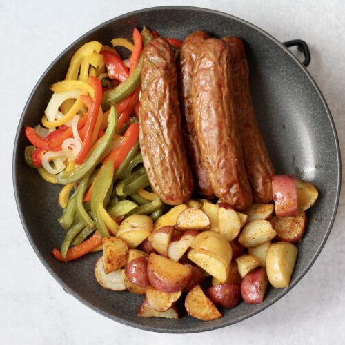 Sheet Pan Sausage Peppers Onions & Potatoes