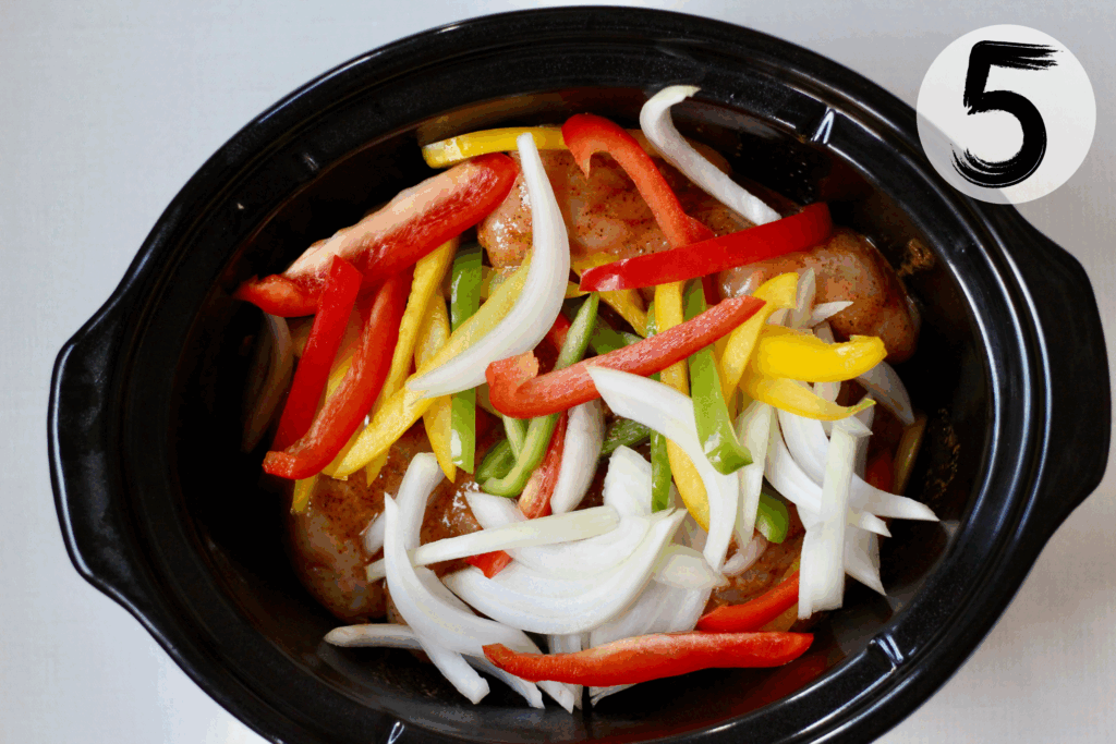 Top with remaining peppers and onions