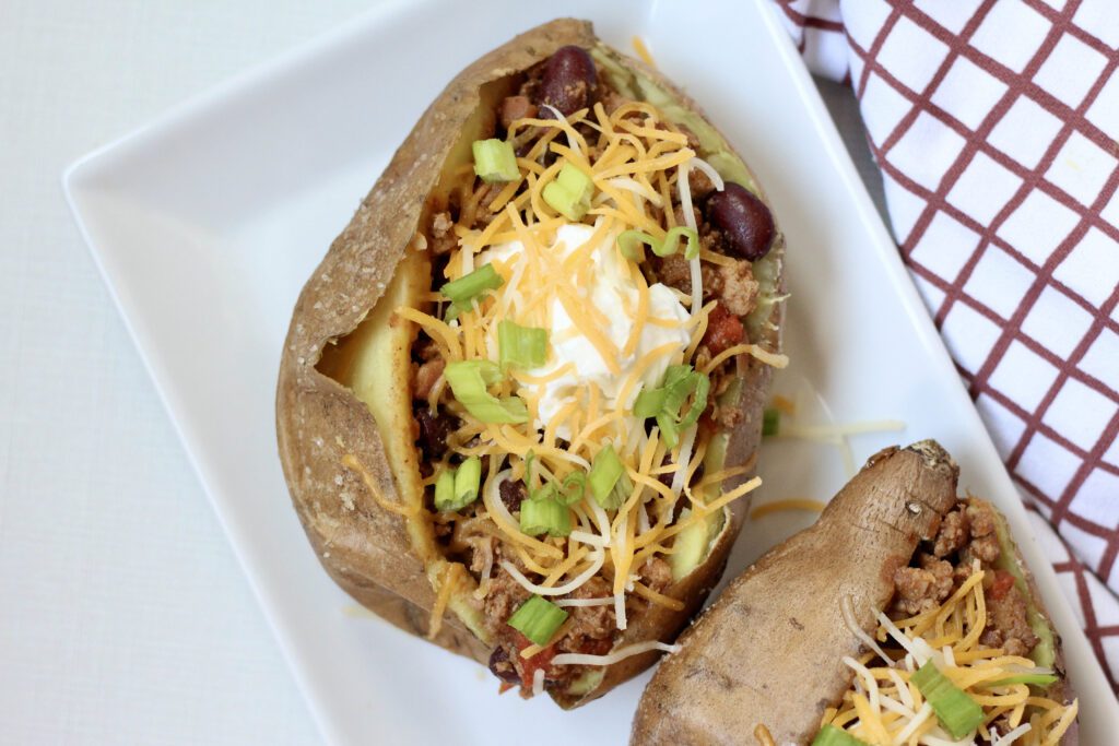 Baked Potato with Chili up close