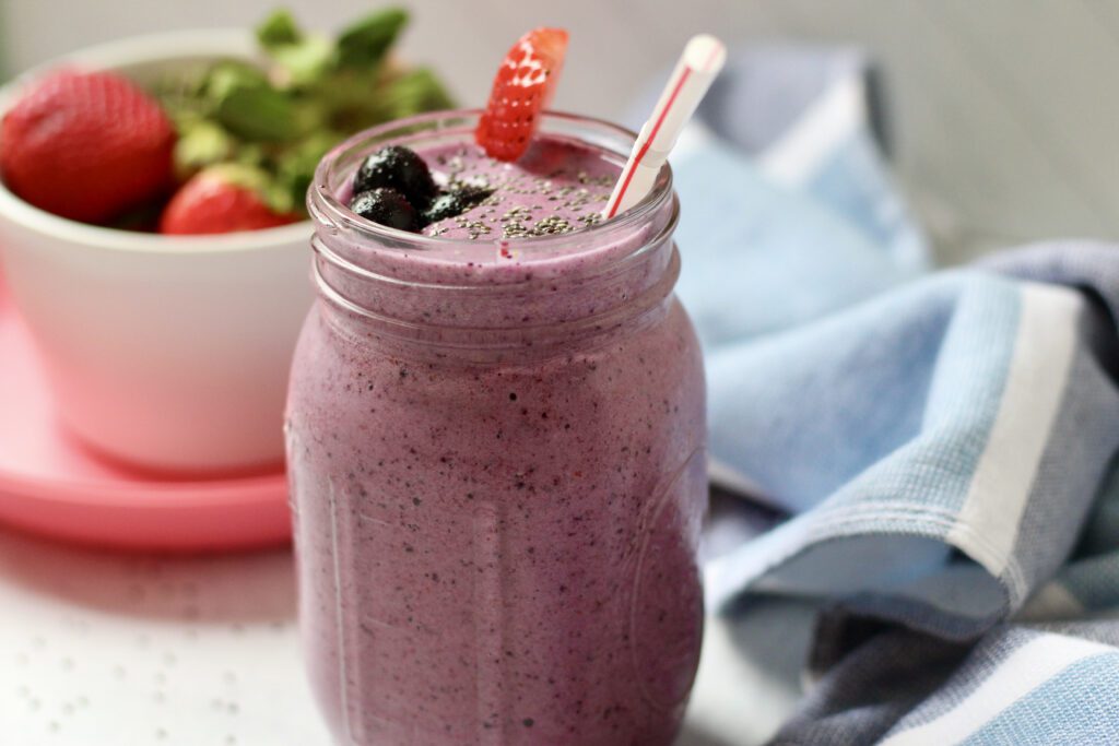 Close Up Strawberry Blueberry Smoothie
