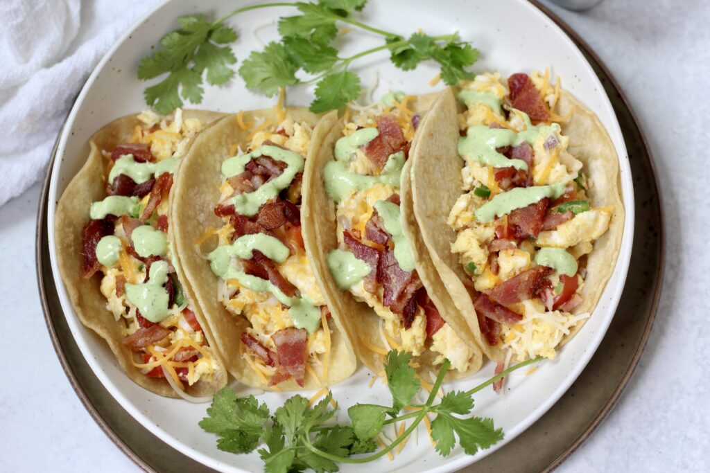 Breakfast Tacos with Cilantro Lime Crema