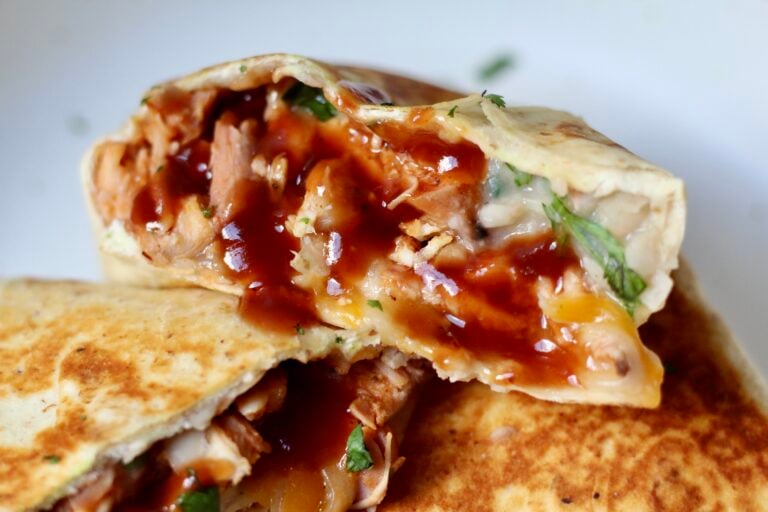 Close up Crispy BBQ Chicken Wraps