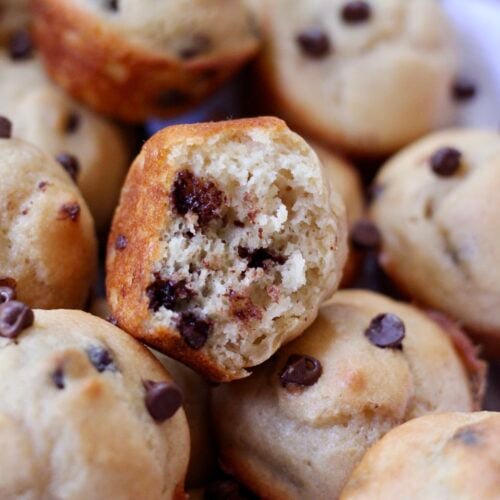 Mini Kodiak chocolate chip muffins made with protein pancake mix
