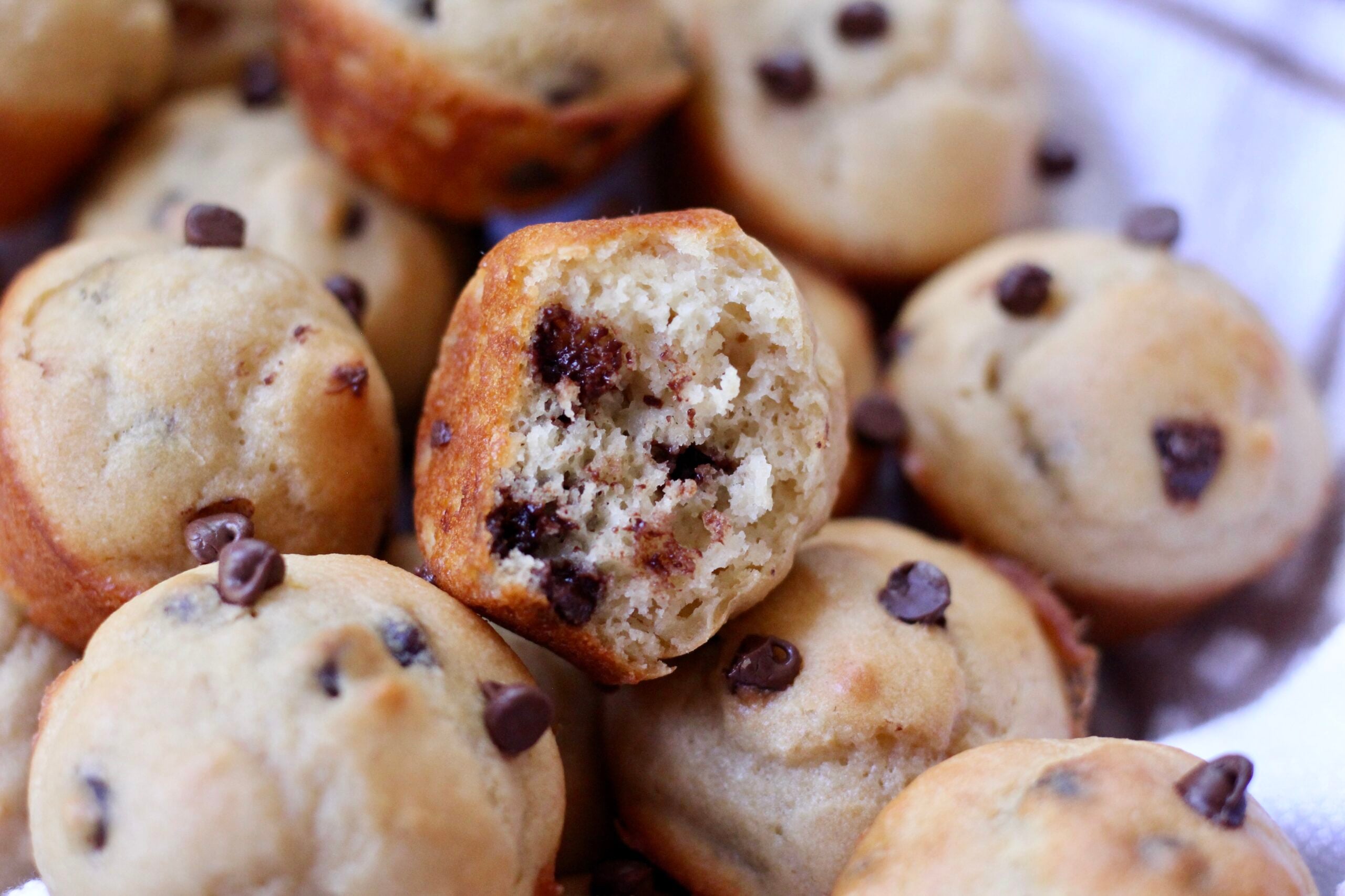 Mini Kodiak chocolate chip muffins made with protein pancake mix